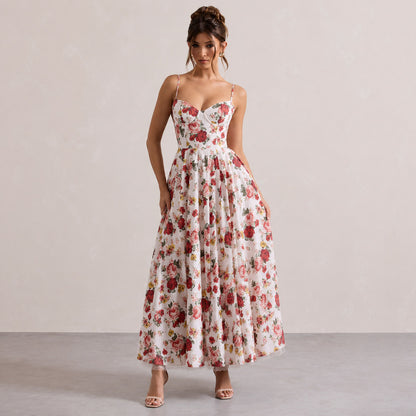 Satin Corset Sweetheart Midi Dress