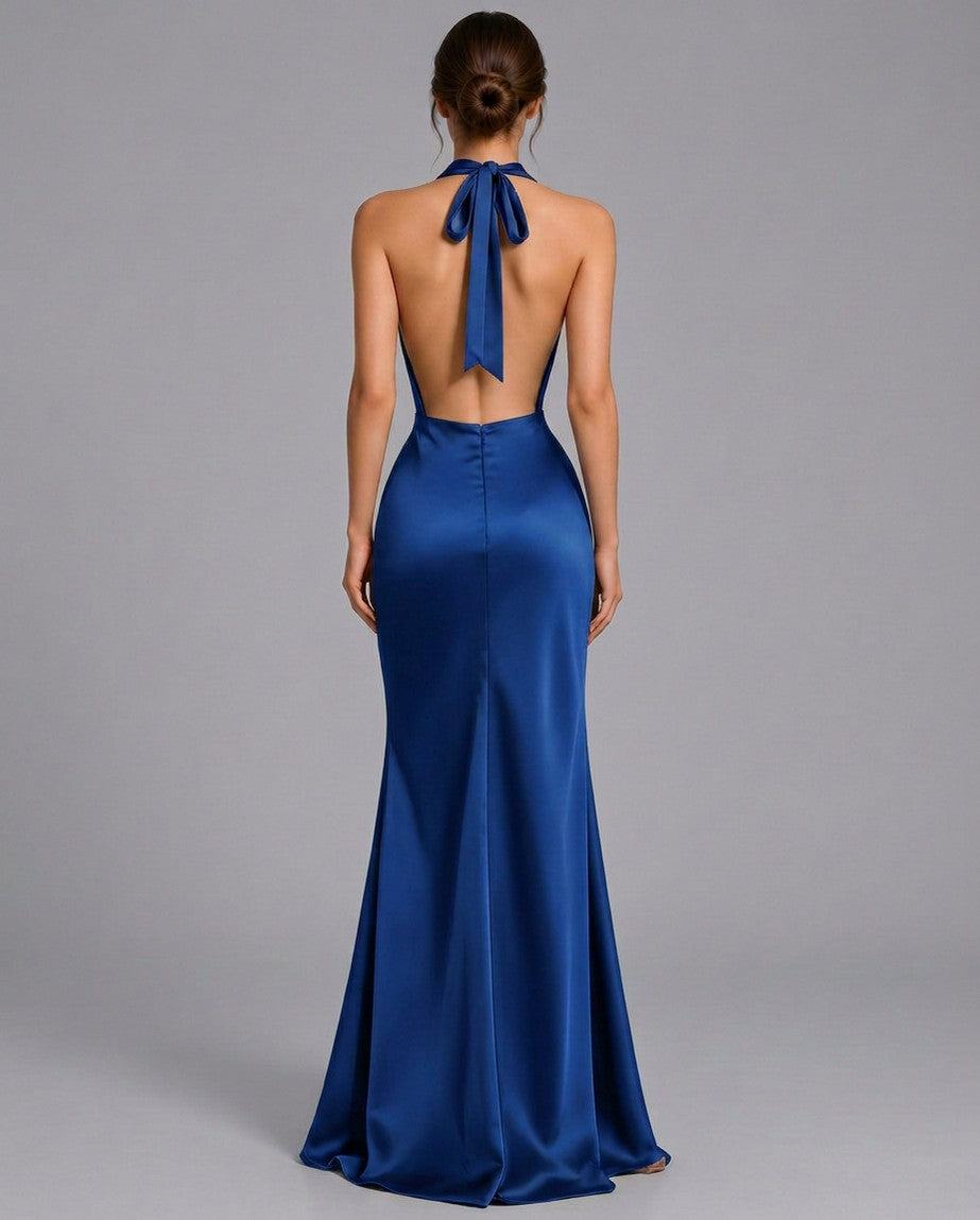 Satin Cowl Halter Maxi Dress