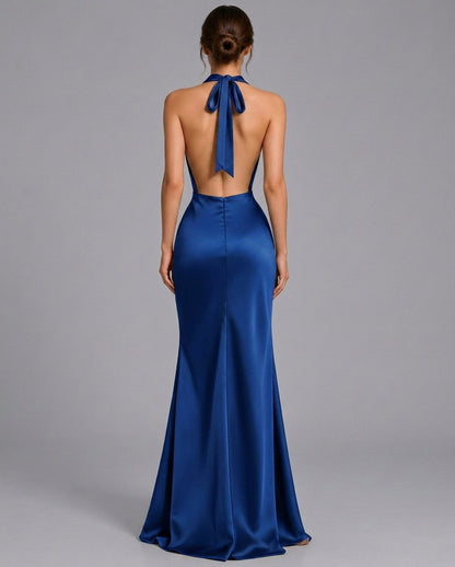 Satin Cowl Halter Maxi Dress