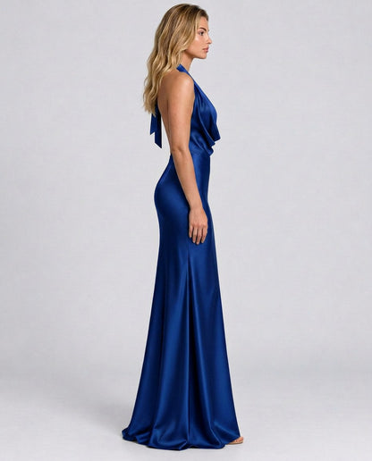 Satin Cowl Halter Maxi Dress
