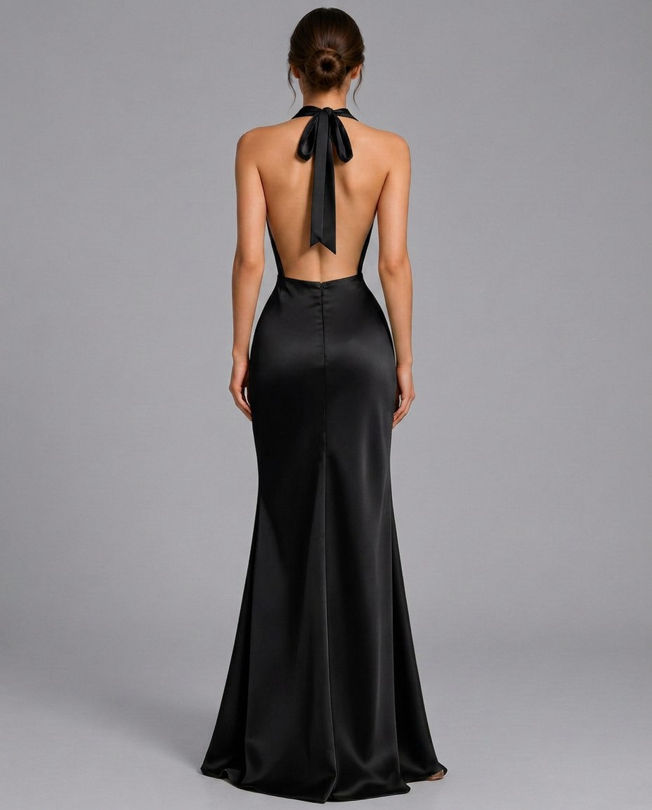 Satin Cowl Halter Maxi Dress