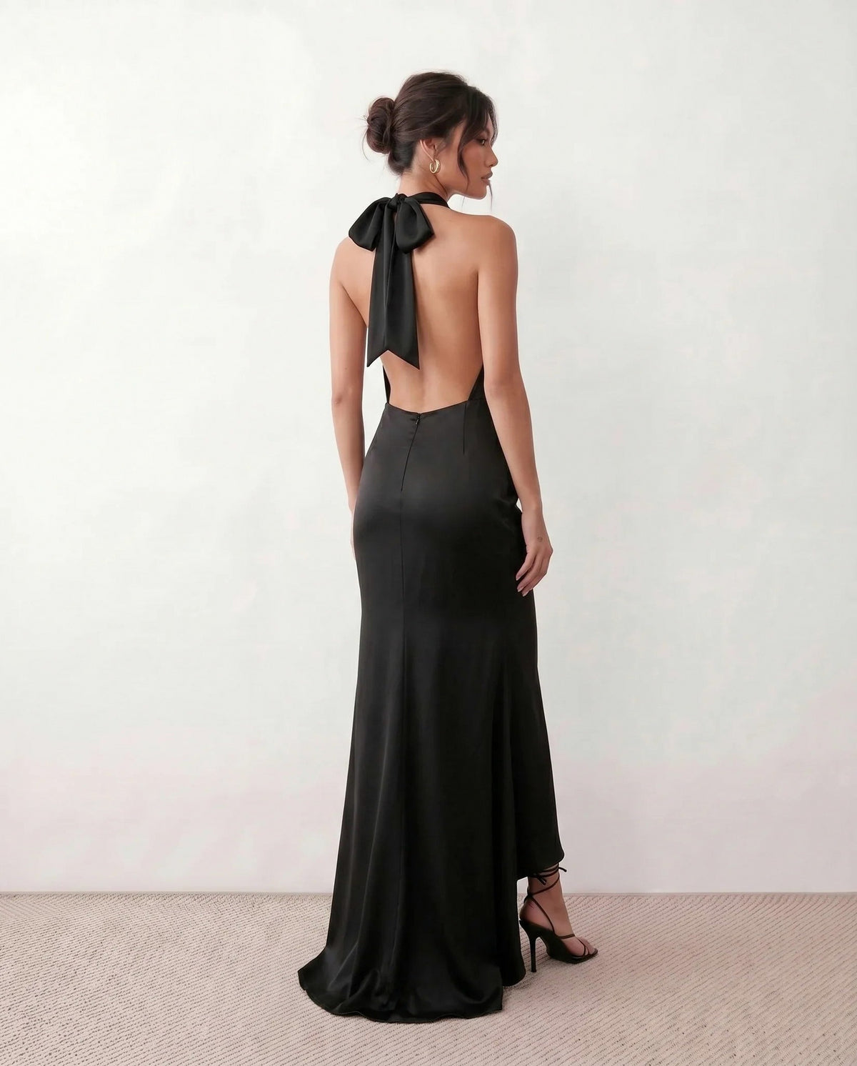 Satin Cowl Halter Maxi Dress