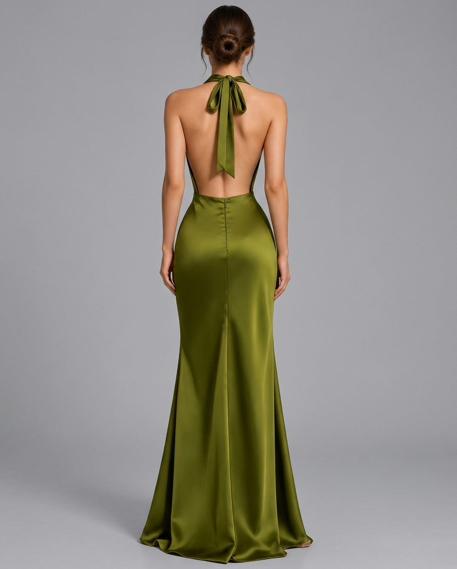Satin Cowl Halter Maxi Dress
