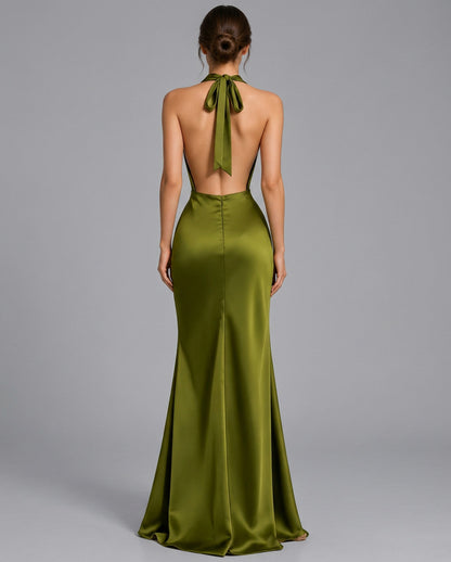 Satin Cowl Halter Maxi Dress