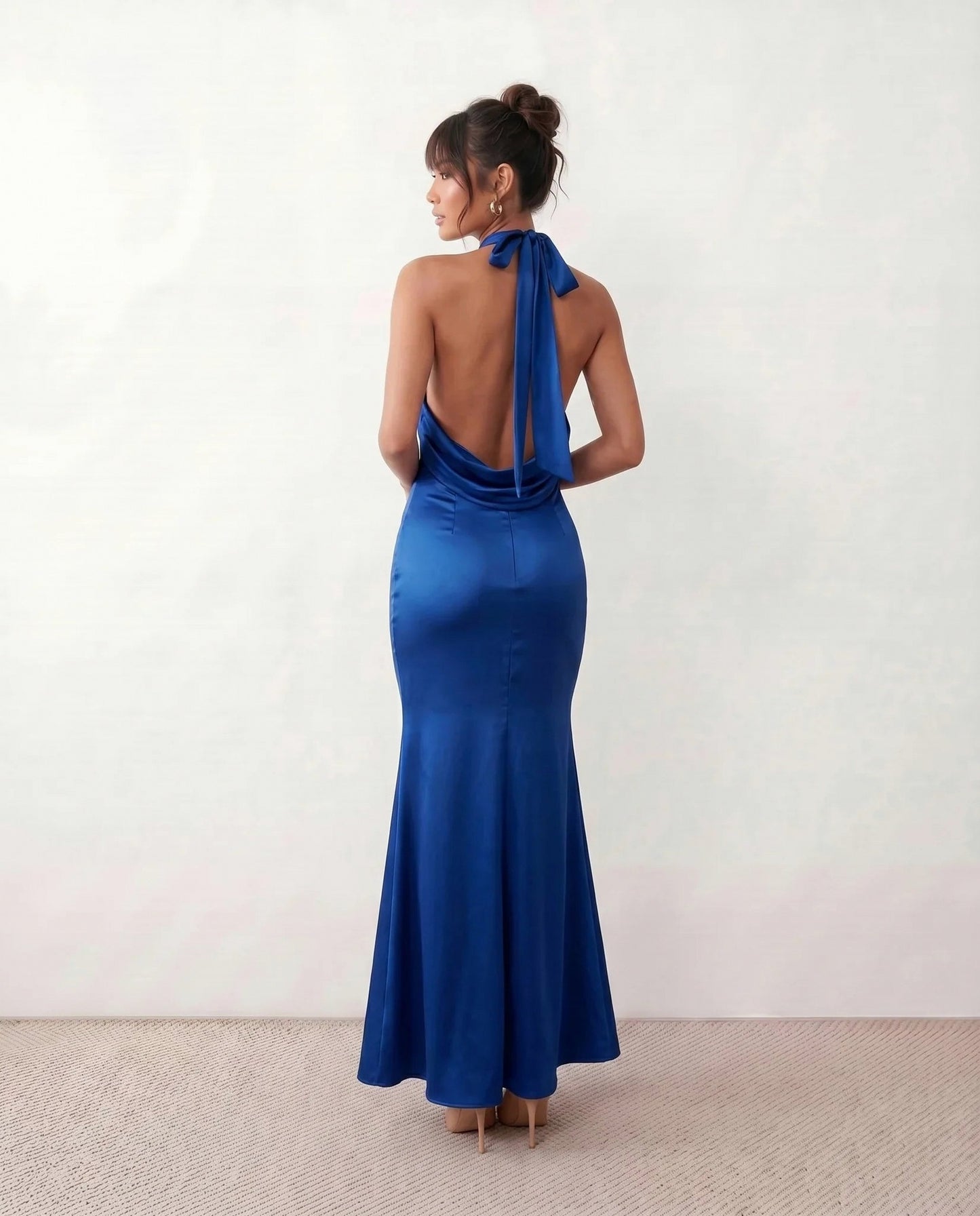 Satin Cowl Halter Maxi Dress