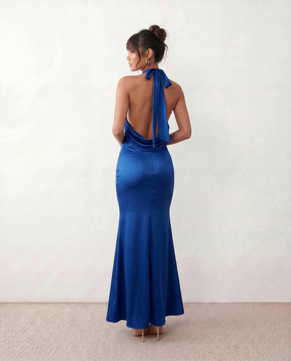 Satin Cowl Halter Maxi Dress