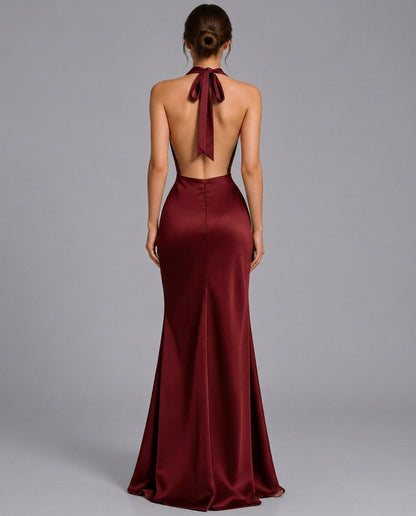 Satin Cowl Halter Maxi Dress