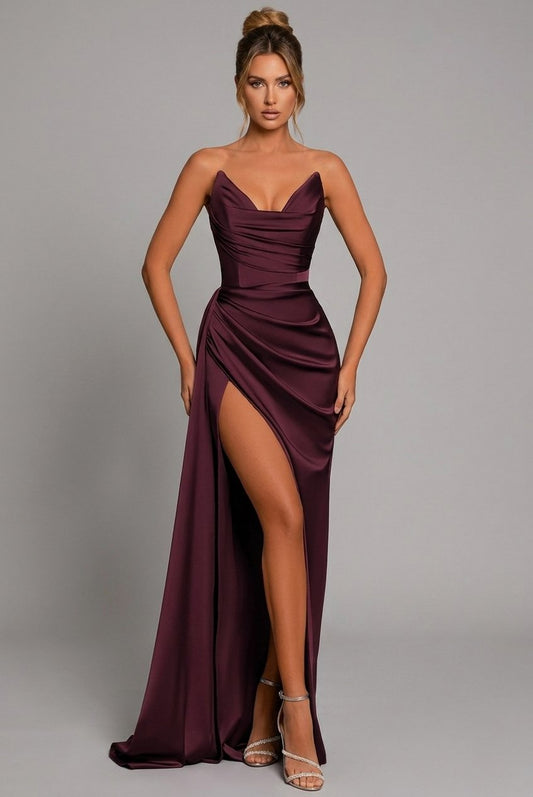 Satin Cowl Neck Corset Maxi Dress