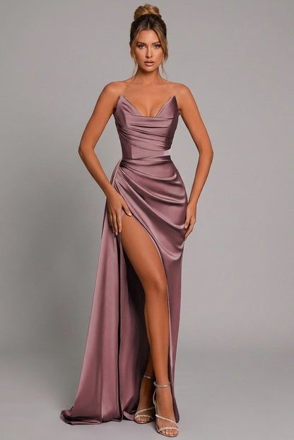 Satin Cowl Neck Corset Maxi Dress