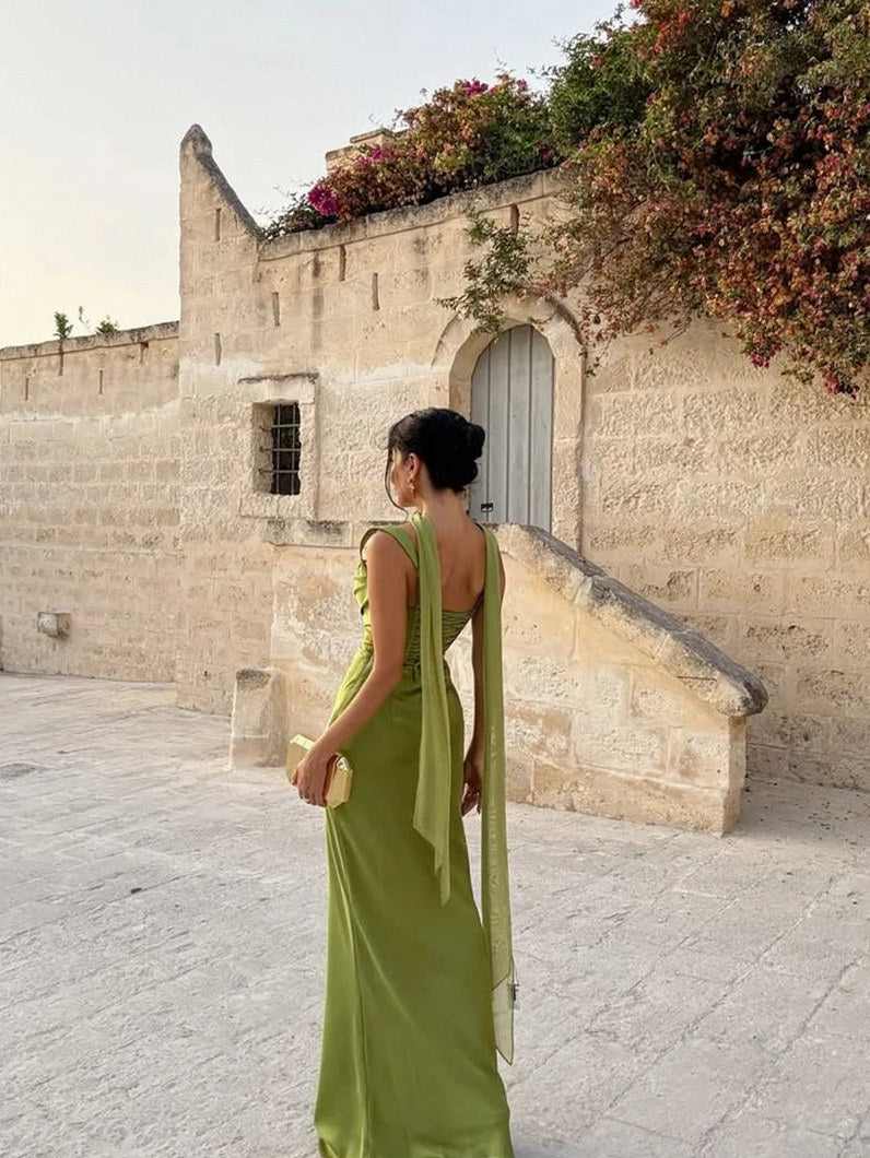 Satin Cowl Neck Midi Dress