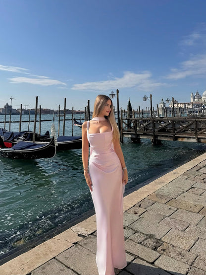 Satin Cowl Neck Midi Dress