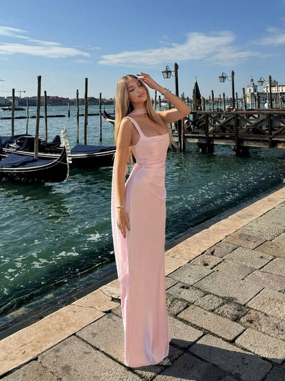 Satin Cowl Neck Midi Dress