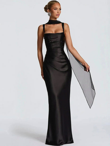Satin Cowl Neck Midi Dress