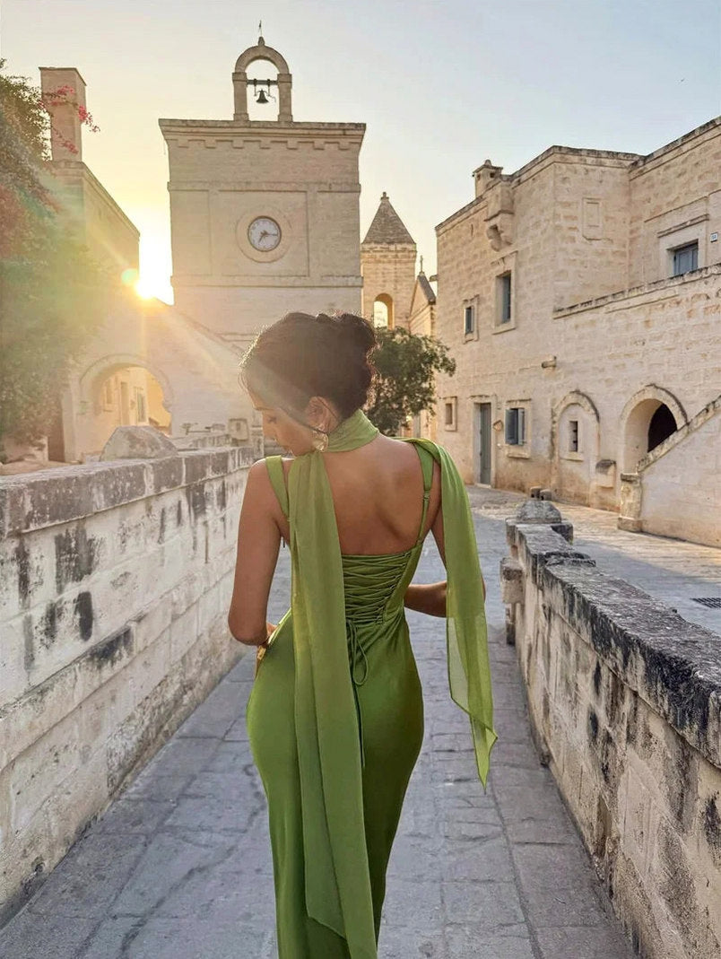 Satin Cowl Neck Midi Dress