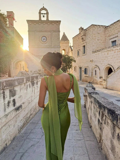 Satin Cowl Neck Midi Dress