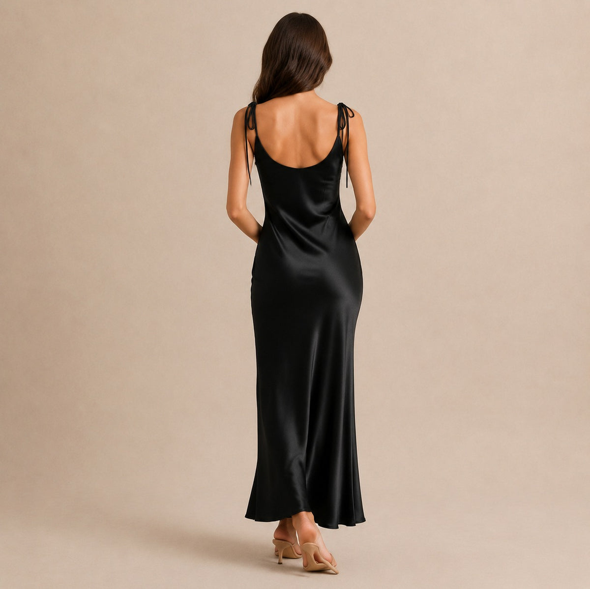 Satin Cutout Tie Front Maxi Dress