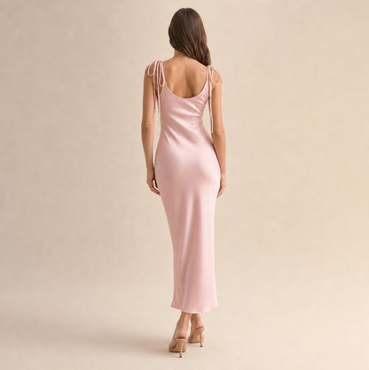 Satin Cutout Tie Front Maxi Dress