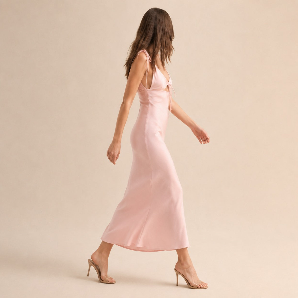 Satin Cutout Tie Front Maxi Dress
