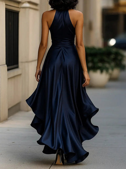 Satin Halter High Low Maxi Dress