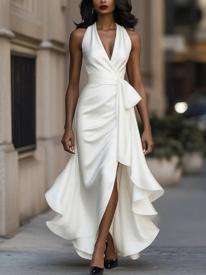 Satin Halter High Low Maxi Dress