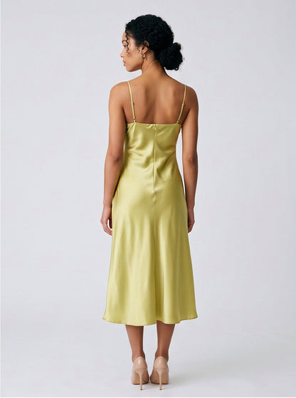 Satin Lace Trim Slip Midi Dress