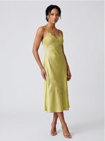 Satin Lace Trim Slip Midi Dress