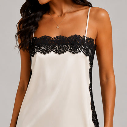 Satin Lace Trim Slip Mini Dress