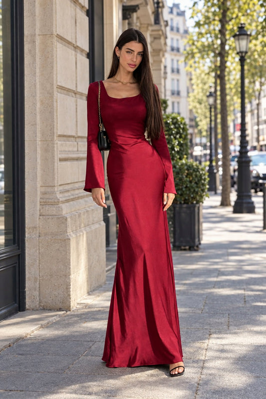Satin Long Sleeve Maxi Dress