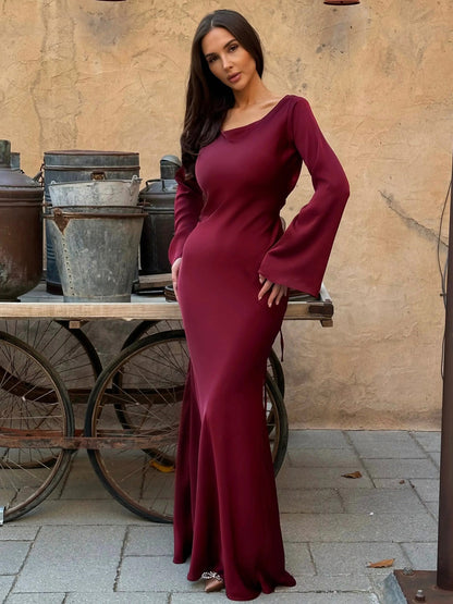 Satin Long Sleeve Maxi Dress
