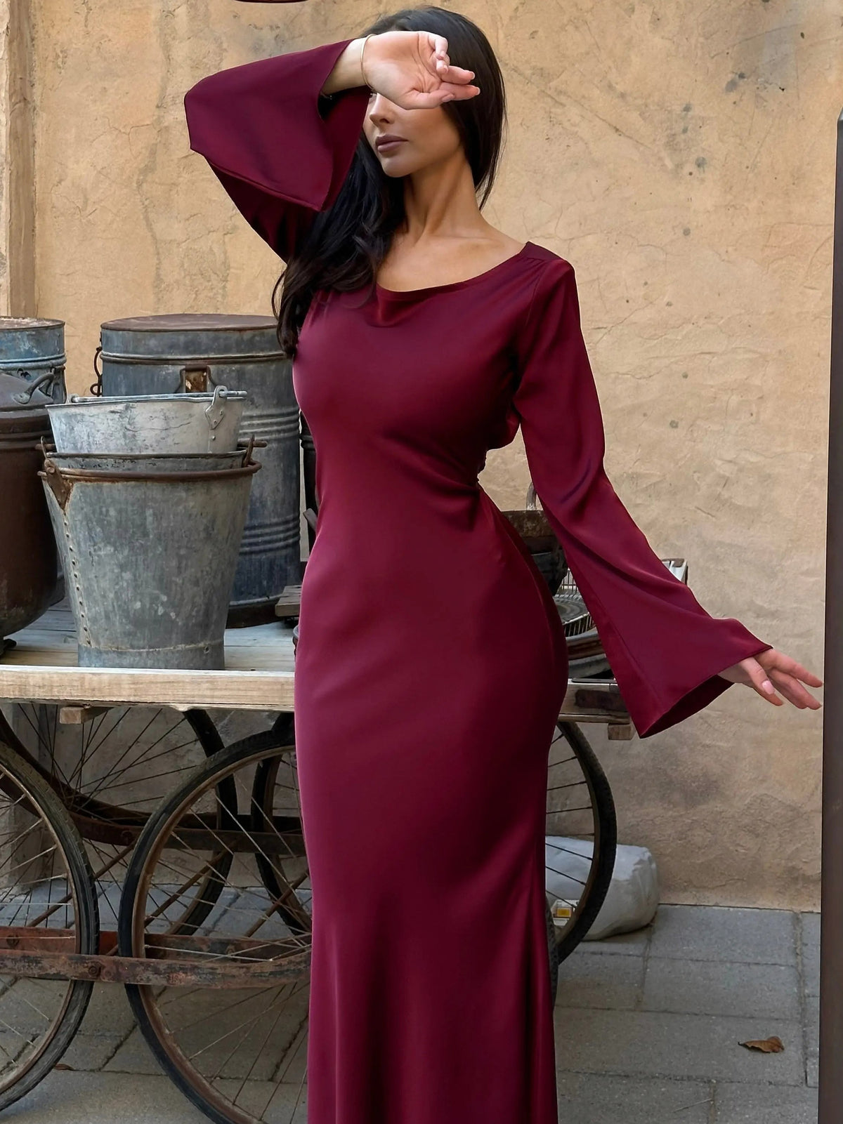 Satin Long Sleeve Maxi Dress