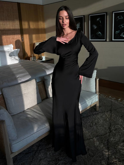 Satin Long Sleeve Maxi Dress