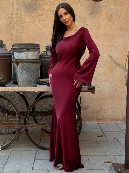Satin Long Sleeve Maxi Dress