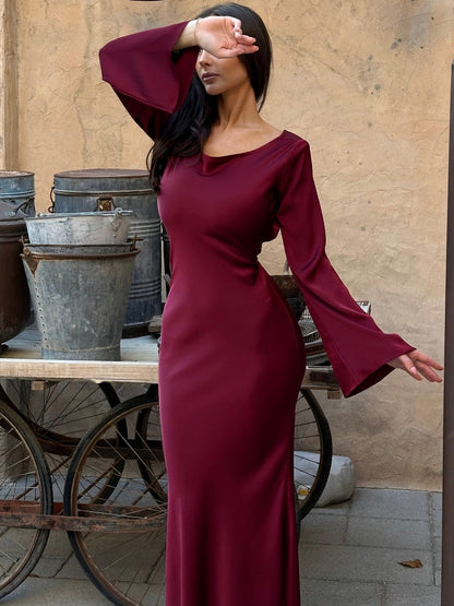 Satin Long Sleeve Maxi Dress