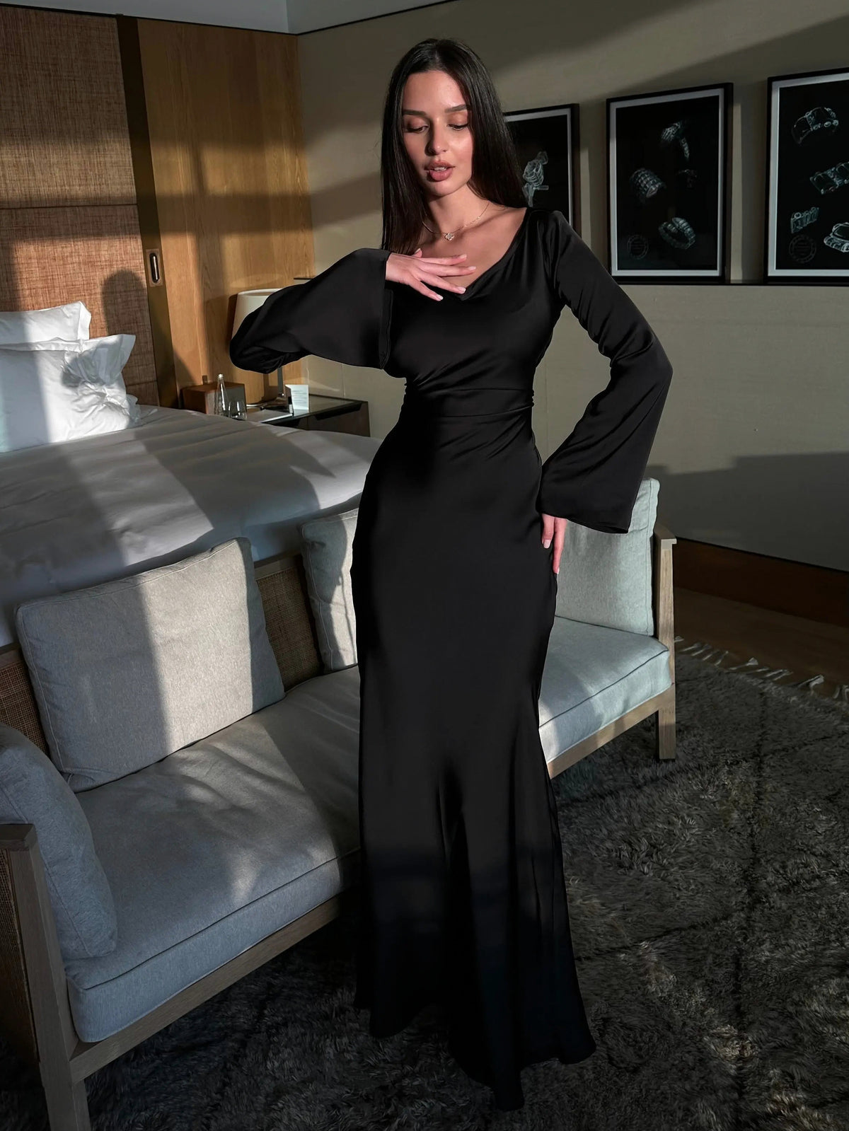 Satin Long Sleeve Maxi Dress