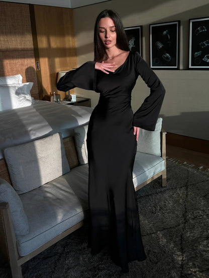 Satin Long Sleeve Maxi Dress