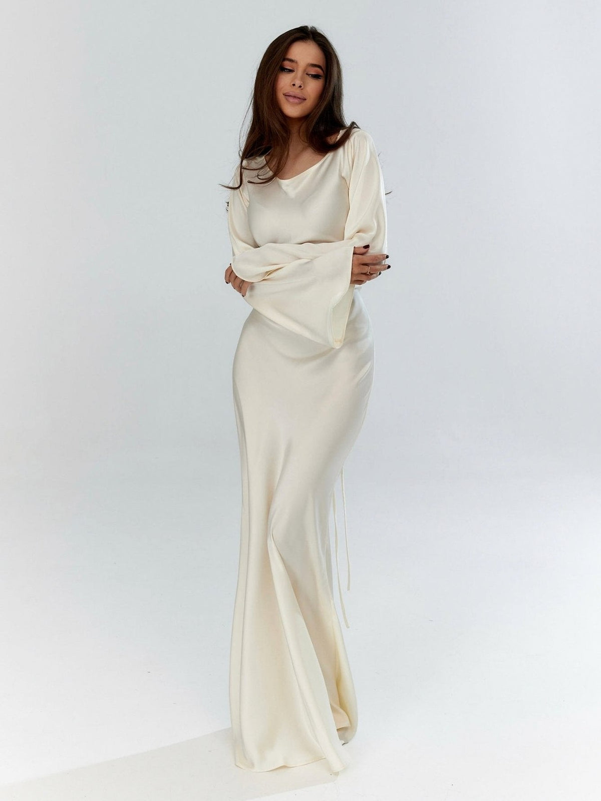 Satin Long Sleeve Maxi Dress