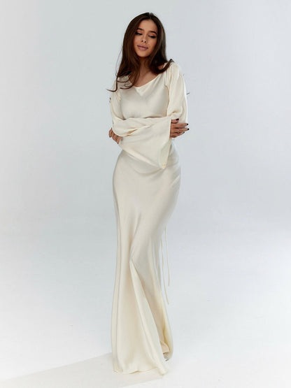 Satin Long Sleeve Maxi Dress