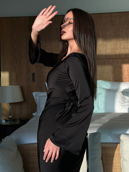 Satin Long Sleeve Maxi Dress