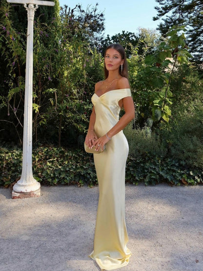 Satin Off Shoulder Maxi Dress