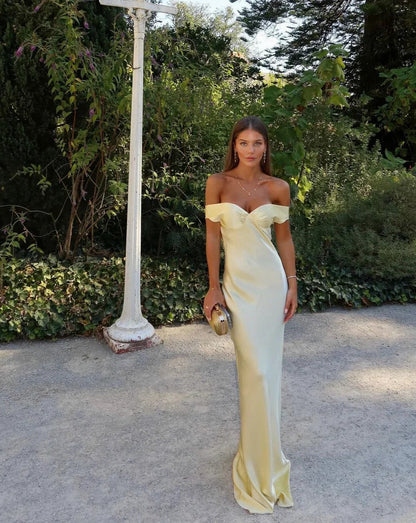 Satin Off Shoulder Maxi Dress