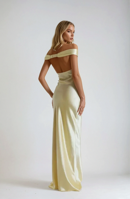 Satin Off Shoulder Maxi Dress