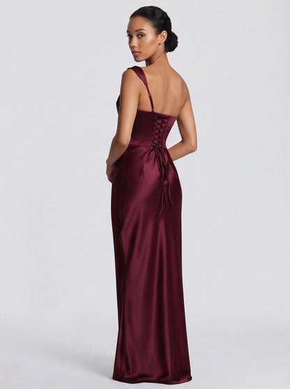 Satin One Shoulder Cowl Maxi Dress