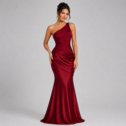 Satin One Shoulder Mermaid Maxi Dress