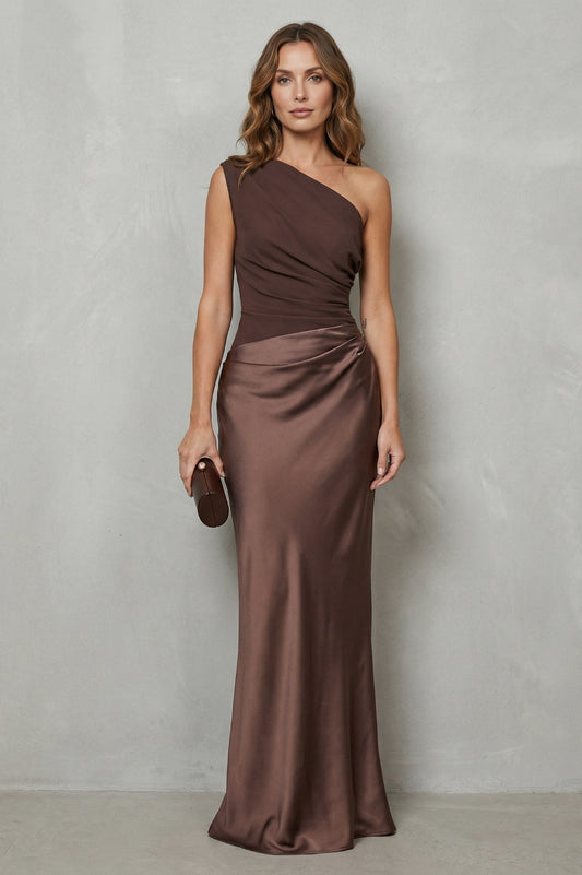 Satin One Shoulder Maxi Dress
