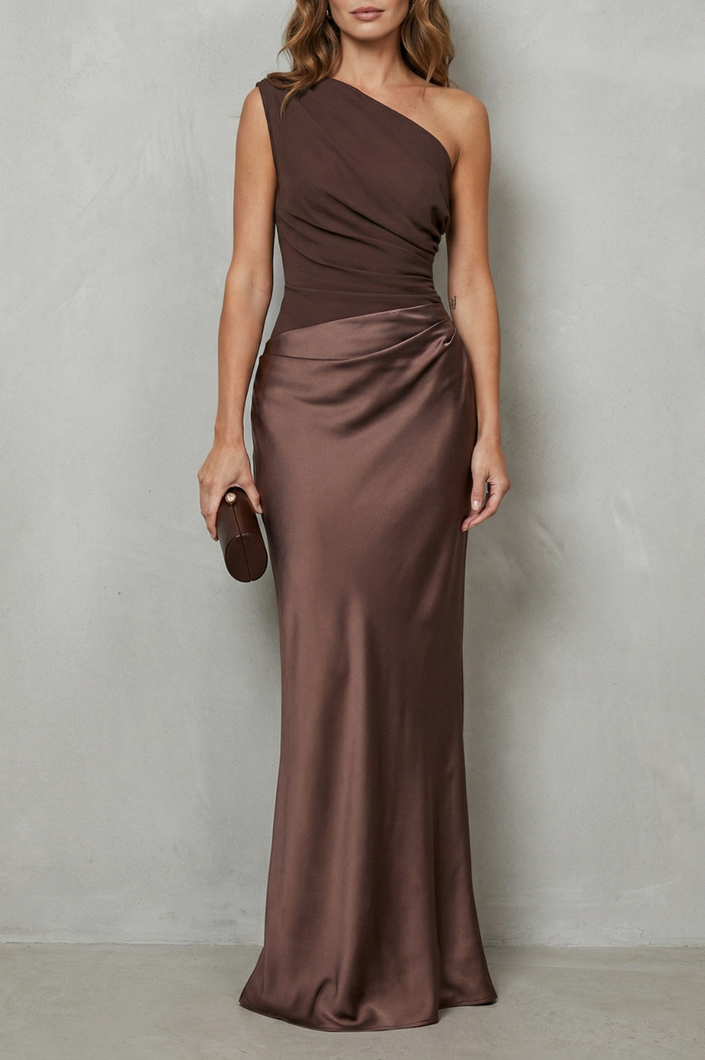 Satin One Shoulder Maxi Dress