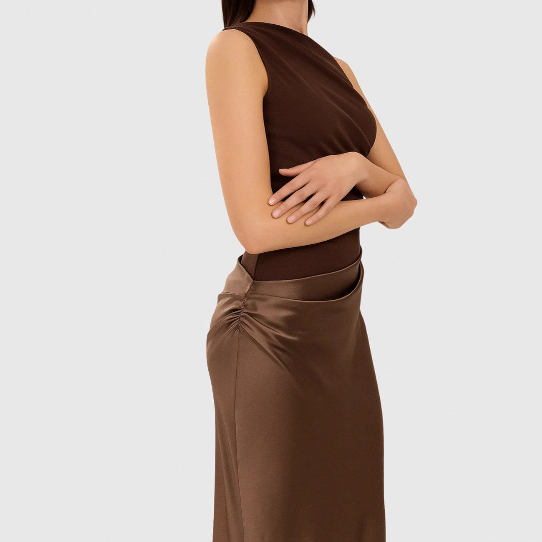 Satin One Shoulder Fishtail Maxi Dress