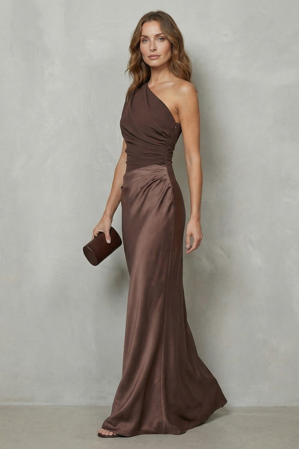 Satin One Shoulder Maxi Dress