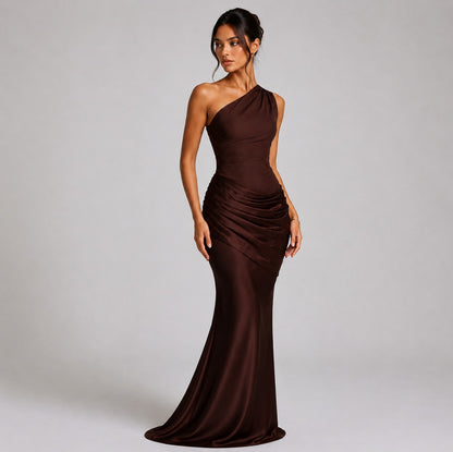 Satin One Shoulder Mermaid Maxi Dress