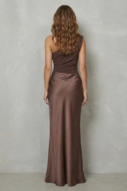 Satin One Shoulder Maxi Dress