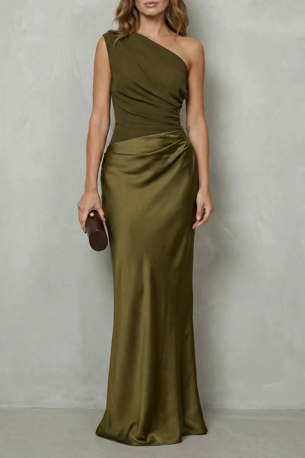 Satin One Shoulder Maxi Dress